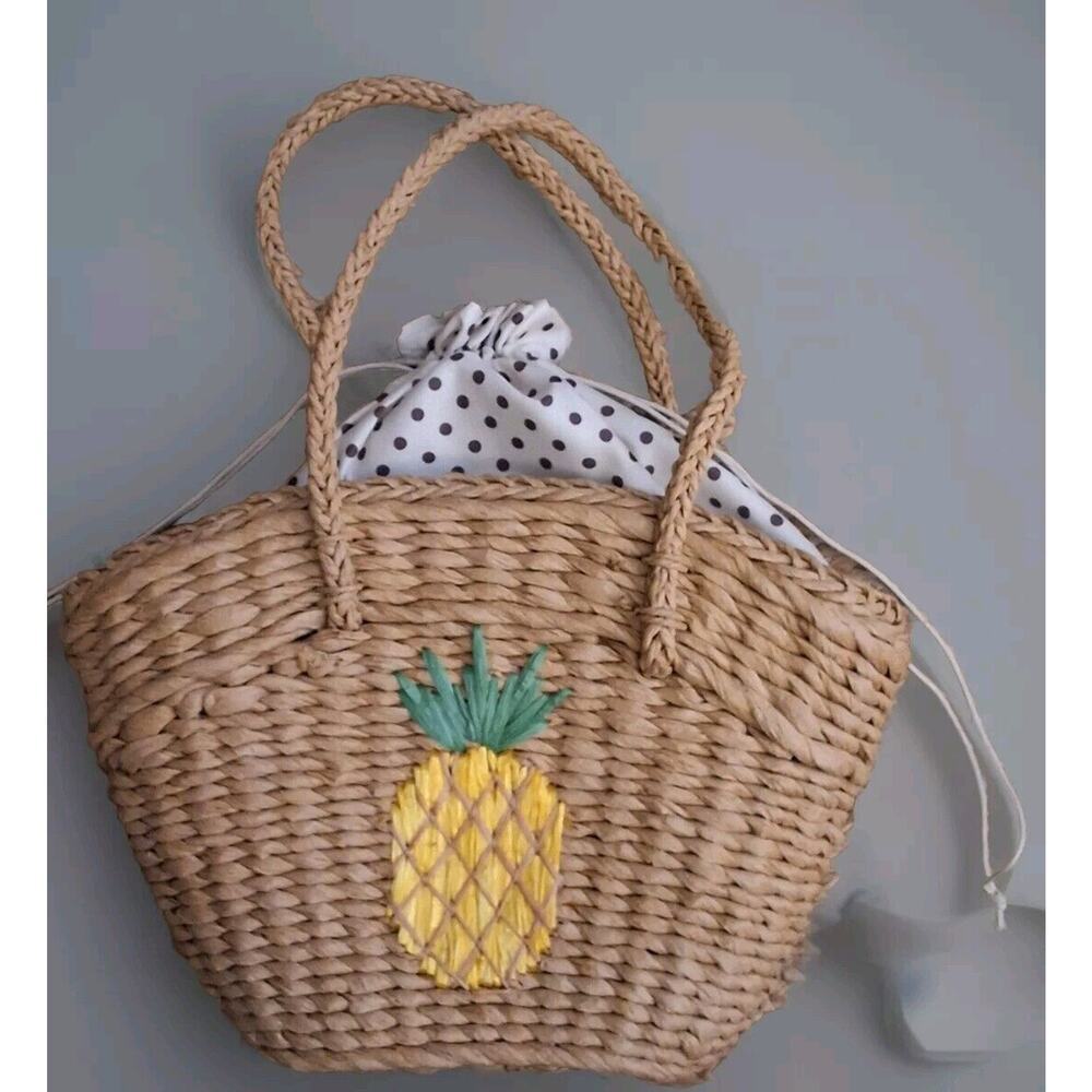 Jason Wu Women's Straw Wicker Drawstring Lined Handbag, Pineapple Design - F6
